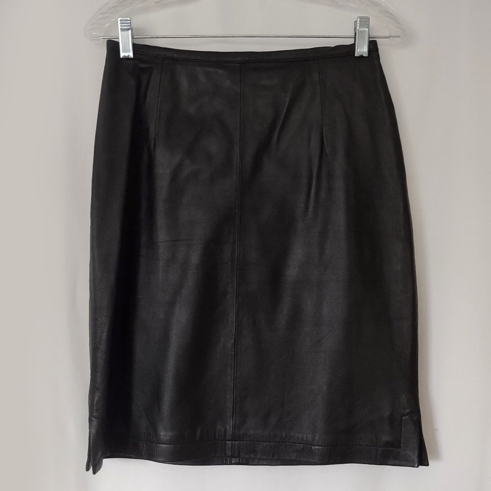 Yvonne Marie Vintage Black Leather Skirt Size 6 Soft Side Slits Excellent Cond.